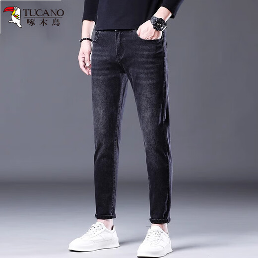 TUCANO; Woodpecker Jeans for men's summer thin slim straight versatile stretch jeans for men's versatile casual jeans for men 1048 black and gray 28 (2 feet 1) Recommended 90-100Jin [Jin equals 0.5 kg]