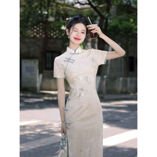 以欧（YIOU）高考送考新中式日常可穿小个子中长款旗袍新款夏季改良年轻款1584 图片色 M