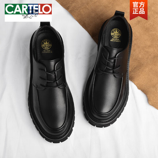 卡帝乐鳄鱼（CARTELO）皮鞋男款英伦风潮流百搭男士休闲大头德比厚底增高低帮耐磨马丁靴 黑色6623 四季款 39 标准皮鞋码