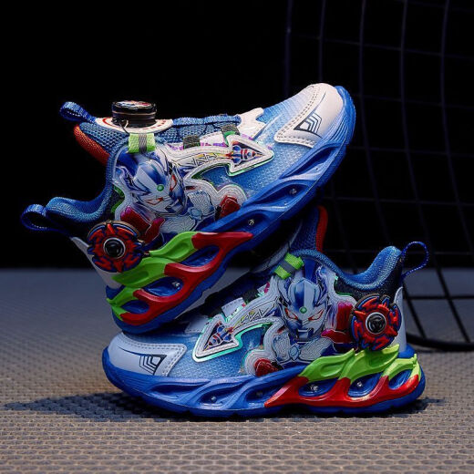 Ultraman Gaolexin boys' shoes 2025 spring and summer new sports shoes luminous light rotating children's little boy button-up shoes 2601. Baolan double net 28