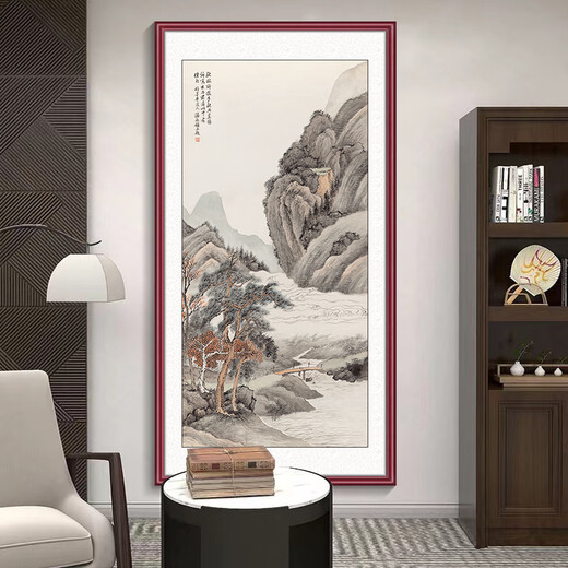 Manyu Qingsi ink painting landscape painting entrance door facing the door entrance decorative painting corridor aisle wall mural vertical hanging painting without punching GB116 Zheng Chang-Mangroves and Green Mountains 73*143cm red walnut wood grain aluminum frame + flash silver cloth