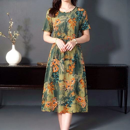 Dengsentu Guangzhou 13-ruhige High-End-Frauenkleid mit mittleren Altersdämmen in der Kurzärärmelen-Farbe mittleren Alters von Frauen in der Kurzärmer 683 bis 3 Farben XL 100jin [Jin entspricht 0,5 kg]