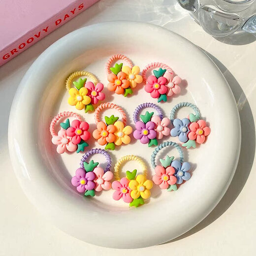 Suyi embroidered baby rubber band for little girls, baby hair rope with small amount of hair, flowers that do not hurt hair, children's hair rope, girls' hair, 10 double-color flowers