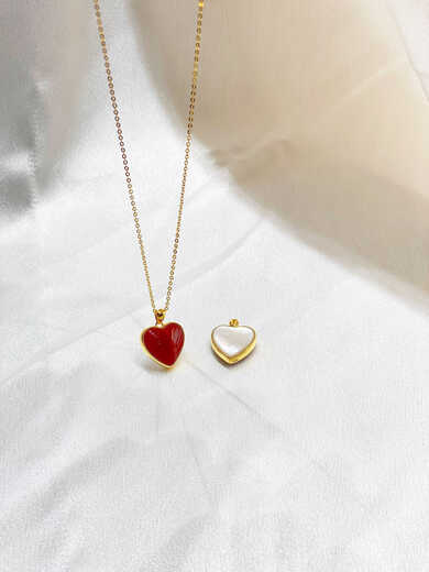 Liangxue 18K gold pendant double-sided love red agate pendant au750 gold necklace women's clavicle chain women's 18k gold rose gold pendant + 18k gold necklace
