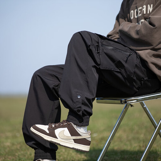 Homlean登山潮牌休闲裤男春夏户外骑行工装宽松束脚长裤子HT05黑色XL