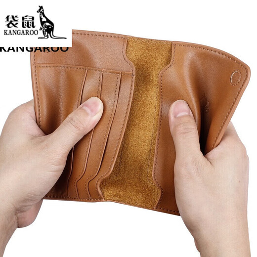 袋鼠（KANGAROO）真皮护照包机票皮夹旅行证件收纳包多功能简约卡包轻 黑色