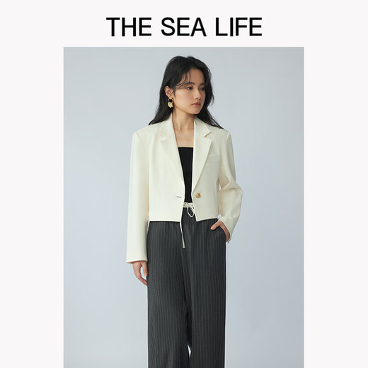 THE SEA LIFE休闲西装女2025春新款女装正肩一粒扣枪驳领西装外套15253 白桦色 S