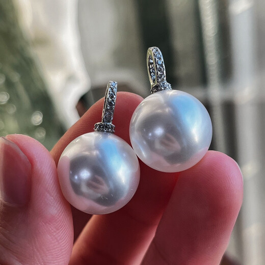 Shien S925 silver cold light 12mm Shijia pearl pendant buckle can be opened and delivered with a long chain 12mm