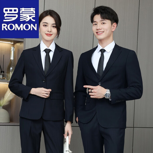 Luo Meng suit suit female college student formal teacher interview male suit jacket autumn and winter professional work clothes 2 men's navy blue jacket + pants + tie 3XL