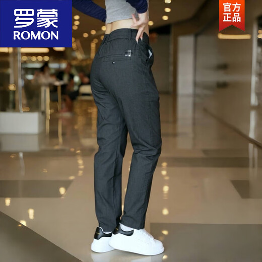 Romon Men's Casual Pants 2025 printemps et automne Nouvelle affaires droites en vrac papa porte un pantalon long à la mode # 838 Black and Grey régulier 28 (90-105jin [Jin est égal à 0,5 kg] subvention)