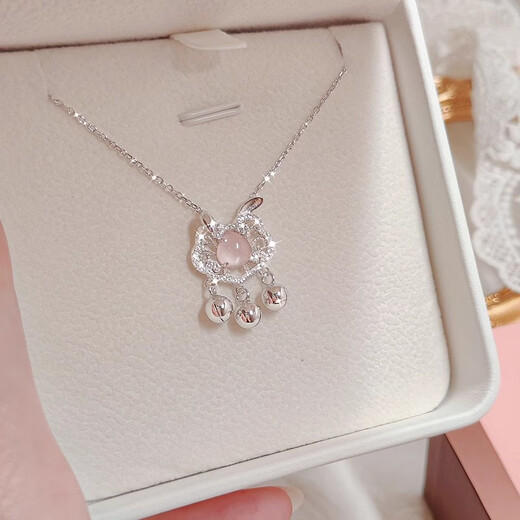 Idel 999 Silver Peace Lock Necklace for Women Pink Crystal Pendant Light Luxurious Silver Jewelry Valentine's Day Birthday Gift for Girlfriend and Wife 999 Silver Peace Lock Necklace Gift Box + Certificate L2524