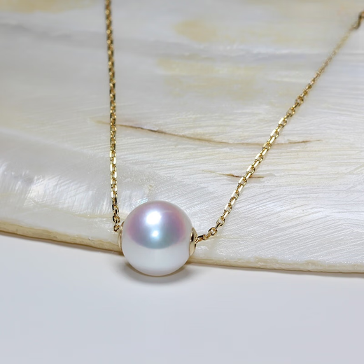 Pu Lian Japan AKOYA natural seawater pearl Passepartout pendant clavicle chain transfer bead necklace 18K gold flawless B chain 18K gold 43\45CM adjustable 9.5-10mm