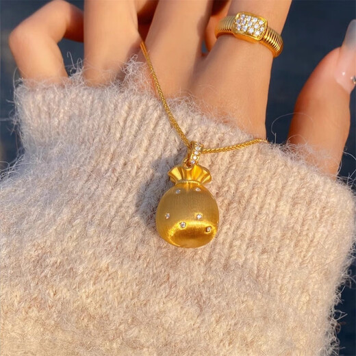 CAMPUSKINGLY Old Phoenix 999 gold sterling silver gold-plated brushed small lucky bag pendant necklace light luxury treasure clavicle chain brushed lucky bag necklace same style exquisite gift box gift giving