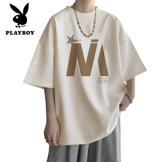Playboy (Playboy) Aprikosenfarbe kurzärmeliges T-Shirt für Herren Sommerdünne Modelmark