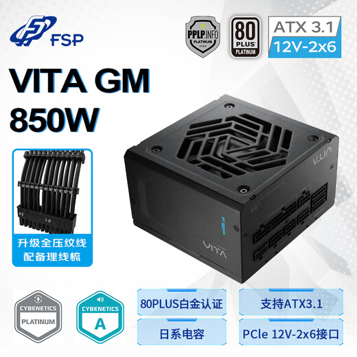 FSP VITA GM 850W dual certification platinum gold full module power supply (ATX3.1/PCle 5.1 12V-2x6 interface/fully embossed cable)
