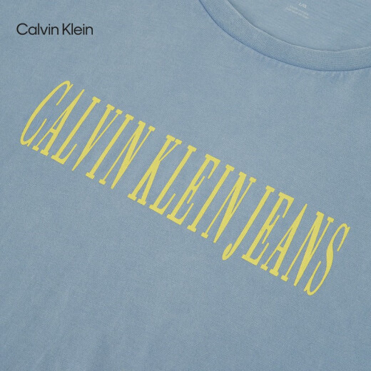 Calvin KleinJeans25春夏新款男士休闲潮流ck字母印花净色纯棉短袖T恤4RB854G CFF-星蓝 M