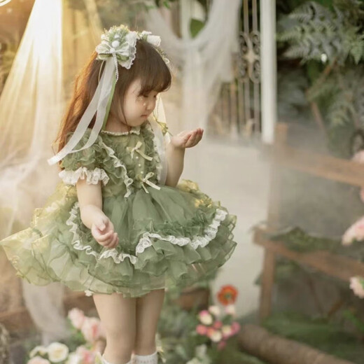 Si yang Prinzessin Kleid kleines Mädchen Prinzessin Kleid Sommer Lolita Lolita Kinderkleid Baby geschwollene grüne Rock + Haarband 100