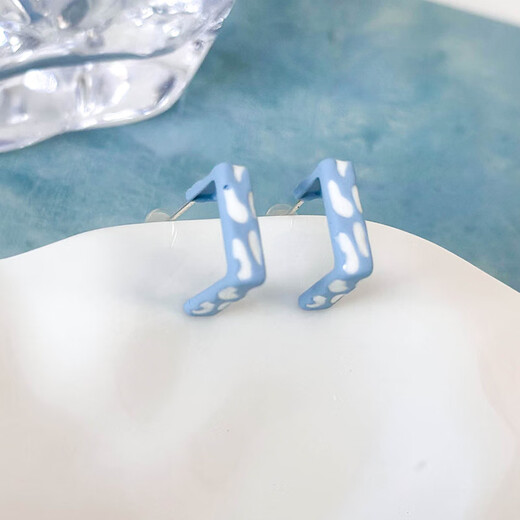 
Buckle Blue Earrings Literary Fresh Haze Blue Flowers Geometric Versatile Earrings Earrings Sweet Jewelry Women 2# 14082C
