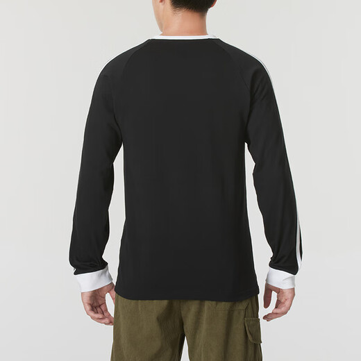 阿迪达斯 （adidas）三叶草长袖T恤男士春季新款时尚三条纹运动服透气休闲圆领套头衫 IA4877黑色 L