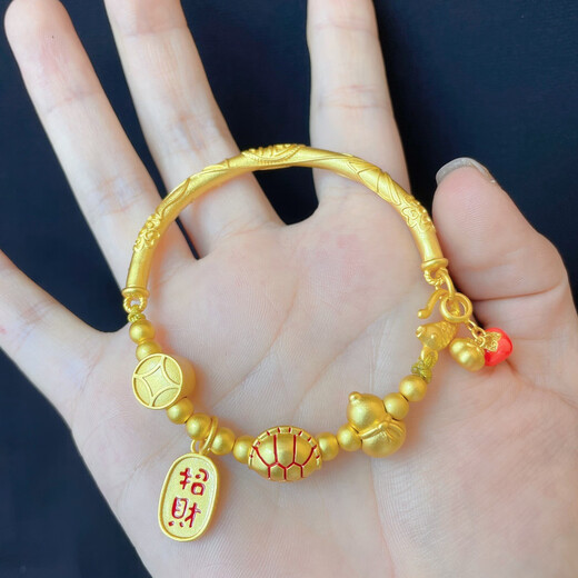 Shi Yi Feng Lucky Gourd Coin Bend Half Chain Bracelet There Will Be Good Fortunes Every Year Persimmon Ruyi Bracelet Plated with 18K Gold Medium Size