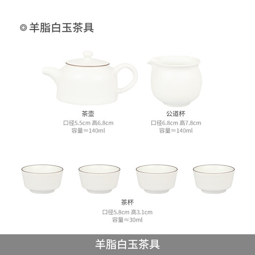 Jingdezhen tea set ceramic porcelain mutton-fat white jade Kung Fu tea set complete set of high-end household gifts for elders mutton-fat jade white porcelain tea set