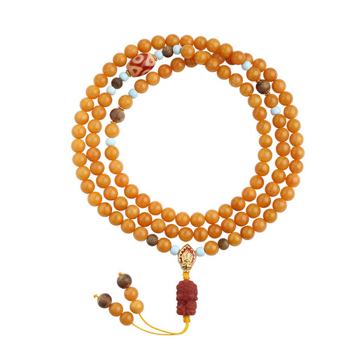 Potala Palace Beeswax 108 Beads Bracelet Huang Cainan Red Carved Dzi Beads Transfer Beads Buddha Beads Bracelet Necklace for Men and Women Beeswax South Red Green Pine 108 Beads