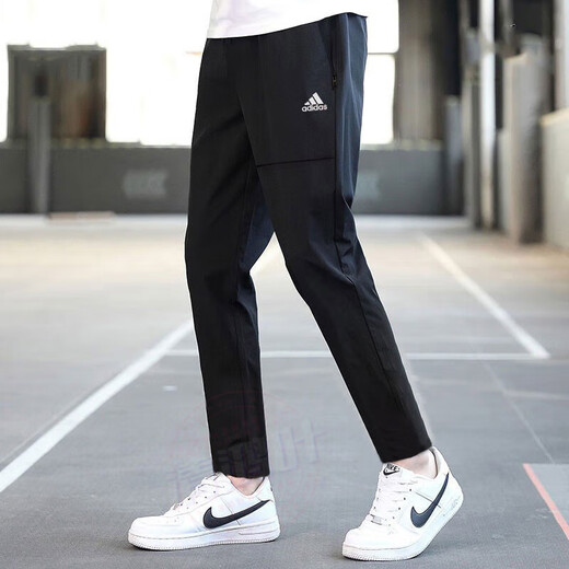 阿迪达斯 （adidas）官方男裤 2025春季新款跑步健身梭织快干透气直筒长裤休闲运动裤 HE9908/梭织快干/偏大一码 S 175