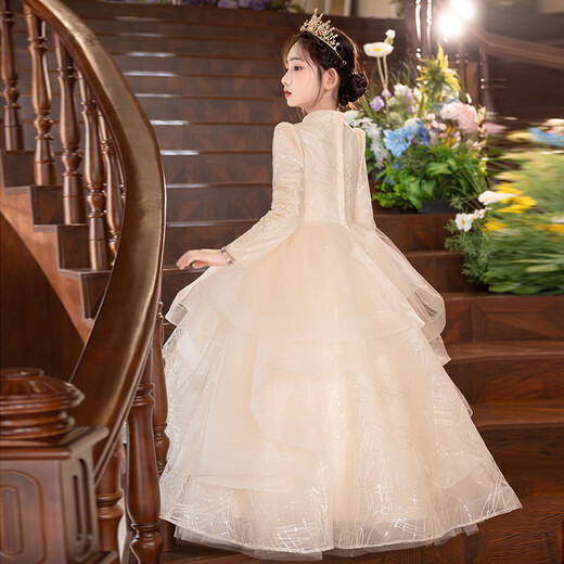 Disney (Disney) Flower Girl Wedding Petite fille Belle fille robe fille haut de gamme Piano jouant luxe léger 10e anniversaire Puff Princess Robe Champagne Couleur <Muse Mots - Support de groupe> + Identique à 140 cm