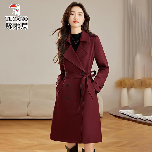 Woodpecker Encore Red High-end Medium-Length Trench Coat Women's 2025 Spring and Autumn New Temperature Slimming British Style Coat Encore Red L Recommended 110-120Jin [Jin equals 0.5 kg]