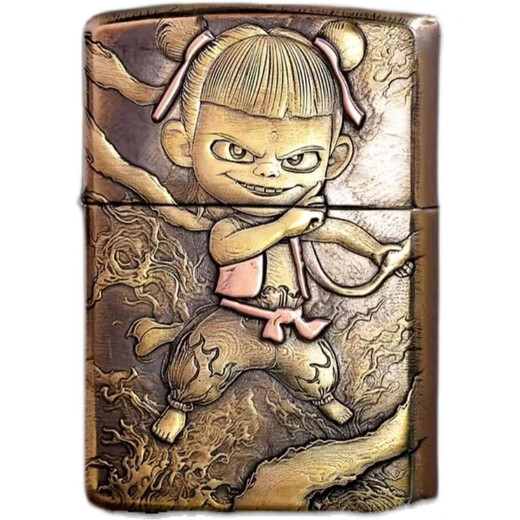 ZIPPO打火机/哪吒2黄铜双面雕刻盔甲紫铜镶嵌DY9902FD