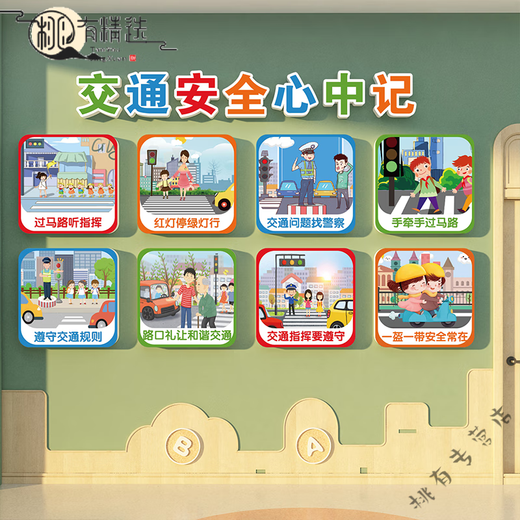 Kindergarten Traffic Safety Tema ambiental Decoración de pared Decoración de paredes Tema ambiental 15829 Seguridad contra incendios - Amarillo medio + naranja amarillo + rojo grande +