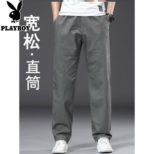 Playboy 2025 Pure Cotton Men's Casual Pants Autumn and Winter New Style Velvet Thickened Loose Straight Workwear Pants for Young and Middle-aged Men 2223 Military Green 100% Cotton Spring and Autumn Style XL Suitable for 140-160 Jin Jin is equal to 0.5 kg Weight