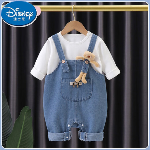 
Disney baby denim overalls suit spring and autumn onesie baby autumn suit two-piece set men and women children 2025 new style denim strap cover cartoon rabbit 80 cm
