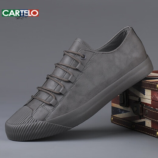 
CARTELO men's shoes 2025 spring new casual leather shoes men's Korean style trendy casual versatile trendy shoes spring and autumn business board shoes 9851 all black 41