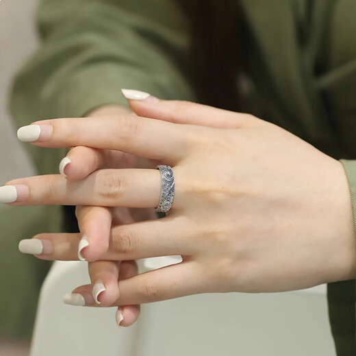 KZD Old Phoenix 999 pure silver material sterling silver auspicious cloud ring men's trendy male ruffian handsome single adjustable size plain silver auspicious cloud charm ring opening can be