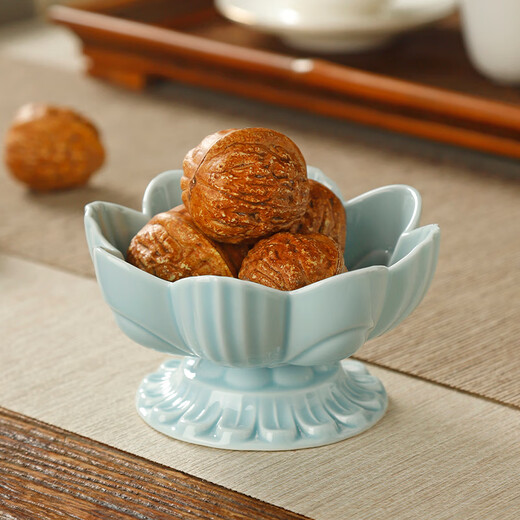 Bamboo Mingtang Lotus Tall Plate Ceramic Household Refreshment Plate Bergamot Tray Dried Fruit Plate Japanese Simple Dessert Plate Dessert Plate Lotus Tall Fruit Plate Light Green