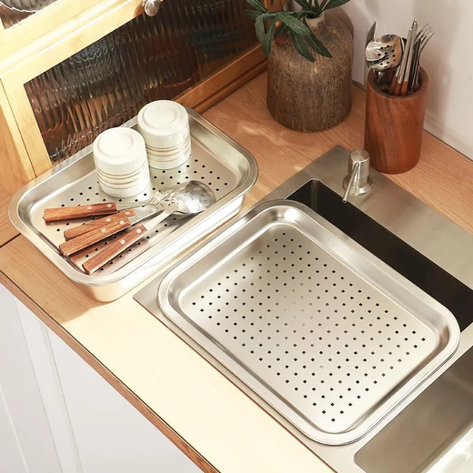 Pick up cat stainless steel leaking tray rectangular tea tray household dumpling draining tray leaking tray filter leaking draining tray punching tray 60*40*2 + draining tray 7cm