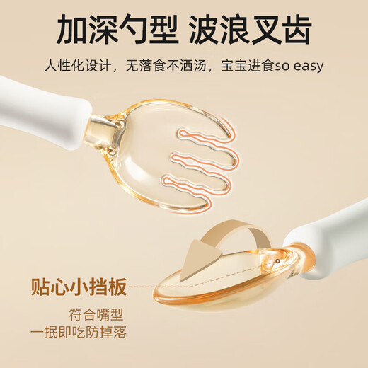 贝肽斯宝宝勺子学吃训练自主进食辅食勺弯曲婴儿吃饭叉勺餐具套装 【升级PPSU弯叉勺】莫洛白