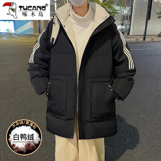 啄木鸟羽绒服男2024冬季新款潮流百搭连帽外套男装青少年加厚保暖上衣男 9901黑色 XL 建议130-150斤