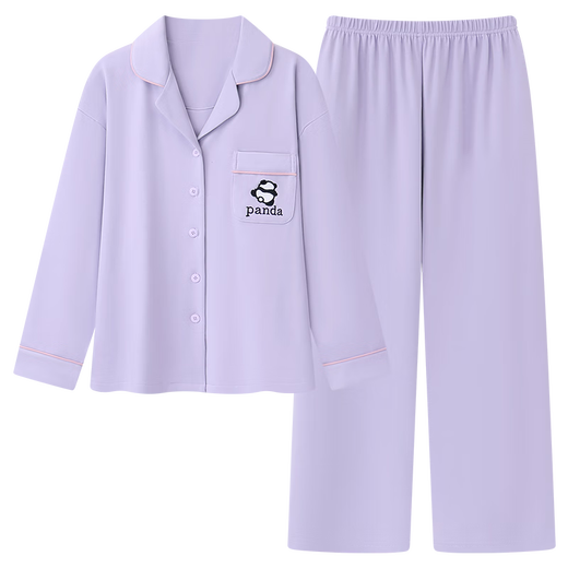 Pareja pijama de algodón puro para mujeres con otoño e invierno con almohadillas en el pecho, mangas largas de panda, nuevos artículos de estilo de año nuevo, gran tamaño, se pueden usar ropa para el hogar 16803 lavanda de mujer [otoño e invierno en espesas] 2xl 140-160Jin [Jin equivale a 0.5 kg]