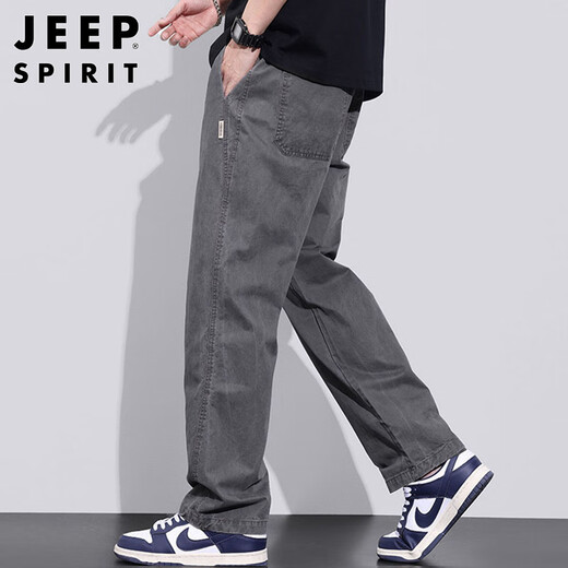 JEEP SPIRIT吉普纯棉休闲裤男春夏季宽松直筒裤子男士工装阔腿裤 灰色 XL