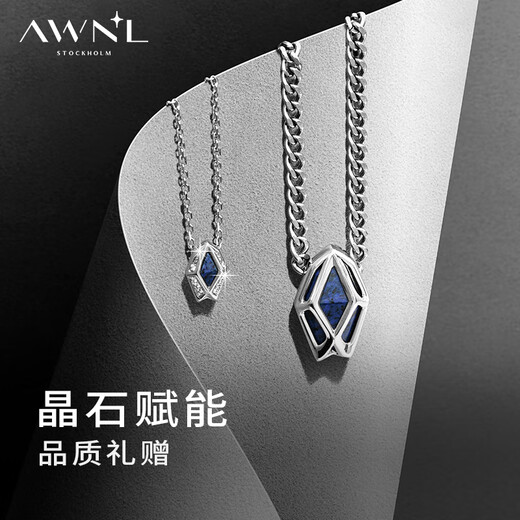 AWNL Fu Longfei's same style small crystal necklace for men Celestino blue line stone pendant light luxury fashion jewelry titanium steel chain 55cm