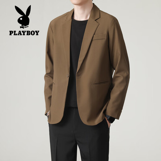 Playboy (PLAYBOY) non-iron shoulder pad small suit men's jacket spring and autumn Korean style loose business style casual suit top black M