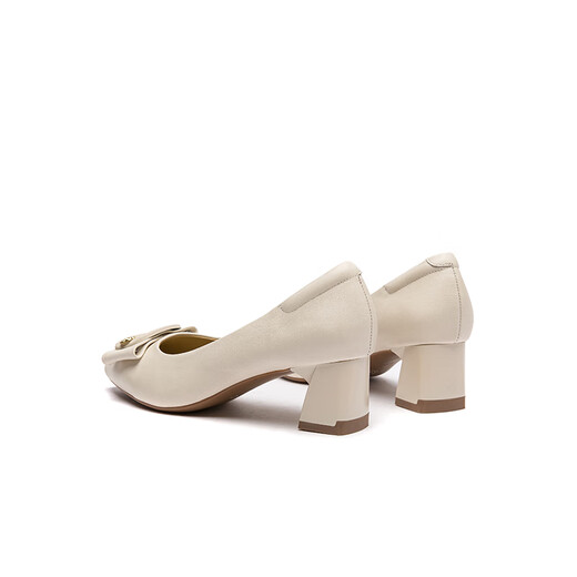 Red Dragonfly Leap Moon Shoes High Heels 25 Spring Thick Heels Women's Shoes Pointed toe Workplace Small Leather Shoes Single Shoes WLB15124 Beige White 36