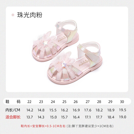 Fuluo mi girls baby sandals sommer sanft allein Anti-Rutsch-Prinzessin Schuhe Baby Kleinkinder Baotou Kleinkinder Perlenfleischpulver 26