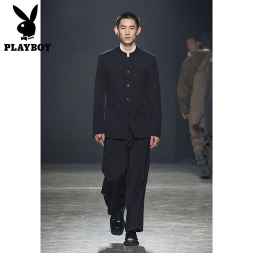 PLAYBOY (PLAYBOY) Nuevo estilo chino Zhongshan Suit Men's National Style Stand Stand Trait Jacket Men's Spring y Autumn Style Zhao Shanhe Same Chaqueta casual Black 3xl