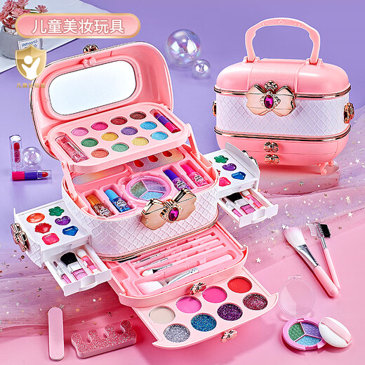 Chuangjingyi's choice of children's cosmetics and drag set girl's June 1st gift princess makeup nail polish toys [luxury gift] princess wardrobe makeup box powder [baby