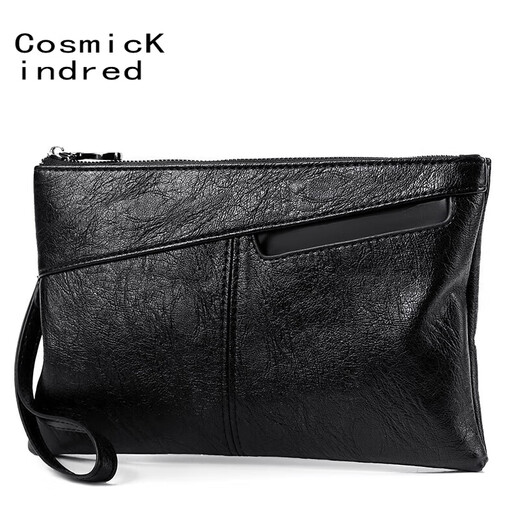 
CosmicKindred 2025 new handbag for men soft leather handbag business casual men's handbag large capacity envelope trend black (standard number)