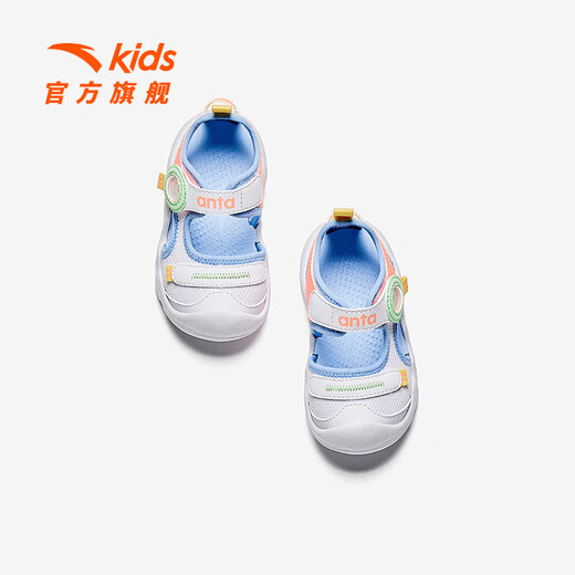 Anta children's sandals, men's and women's baby shoes, 2025 summer new breathable Velcro octopus toe and foot protection beach shoes for women, Anta white/fluorescent orange red-5 21