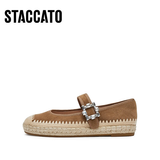 Sijiatu 2025 new wheat sugar cube Mary Jane shoes Fisherman shoes Flat shoes Light mouth shoes Women's single shoes 9UA49AQ5 Grass and wood brown 34